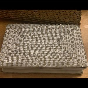 Aidan Mattox Silver Beaded Mini Evening Clutch